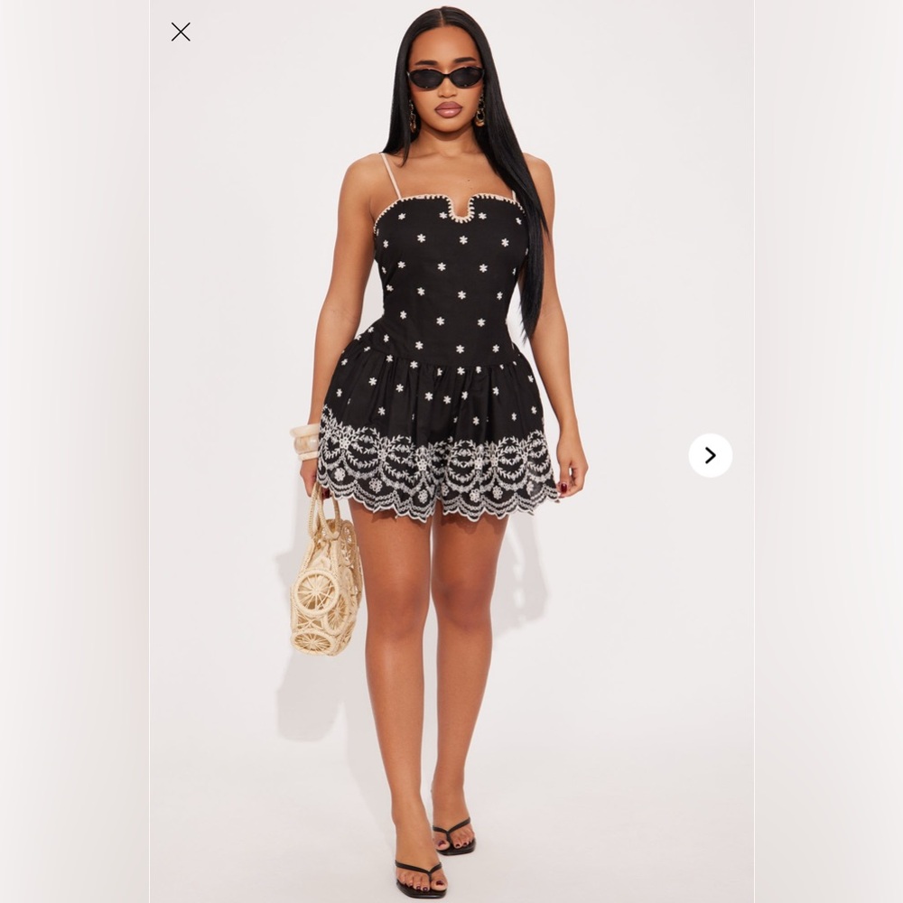 Fashion Nova Black romper with embroidered details new new